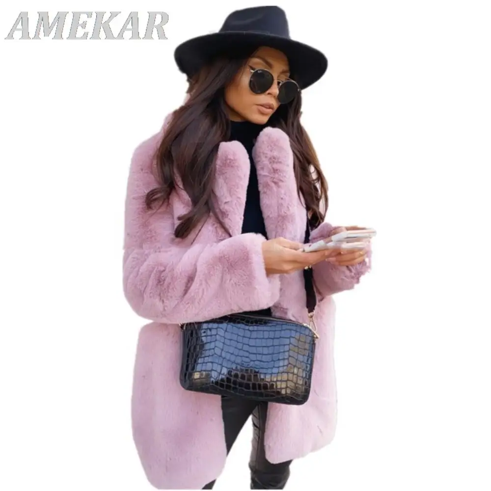 2023 Autumn Winter Women Real Fur Coat Elegant Warm Solid Office Lady Long Sleeve Pockets Turn-down Colla Purple Jacket Feminino