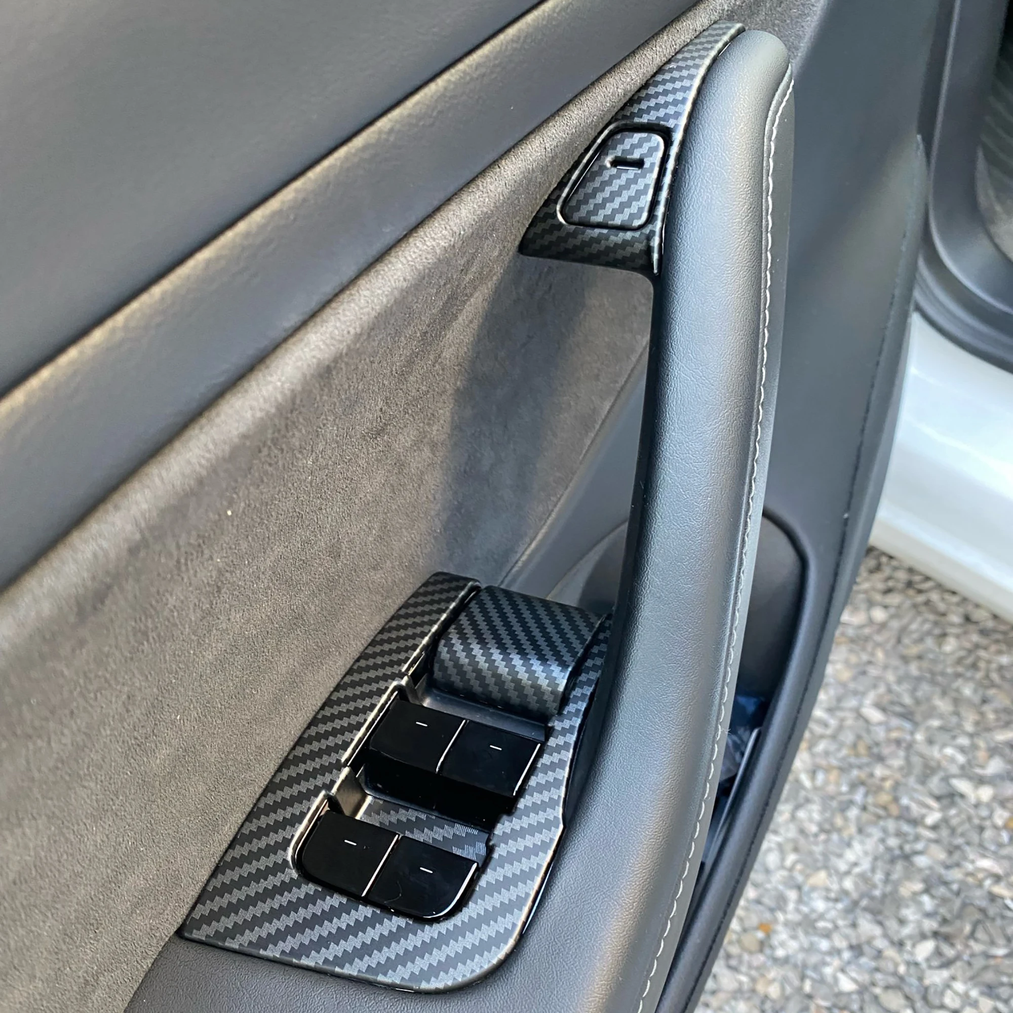

For Tesla Model 3 Car Window Lifter Door Switch Matte Black Carbon Fiber Model Y Stock Decorate Car Accessories Patches 14pcs