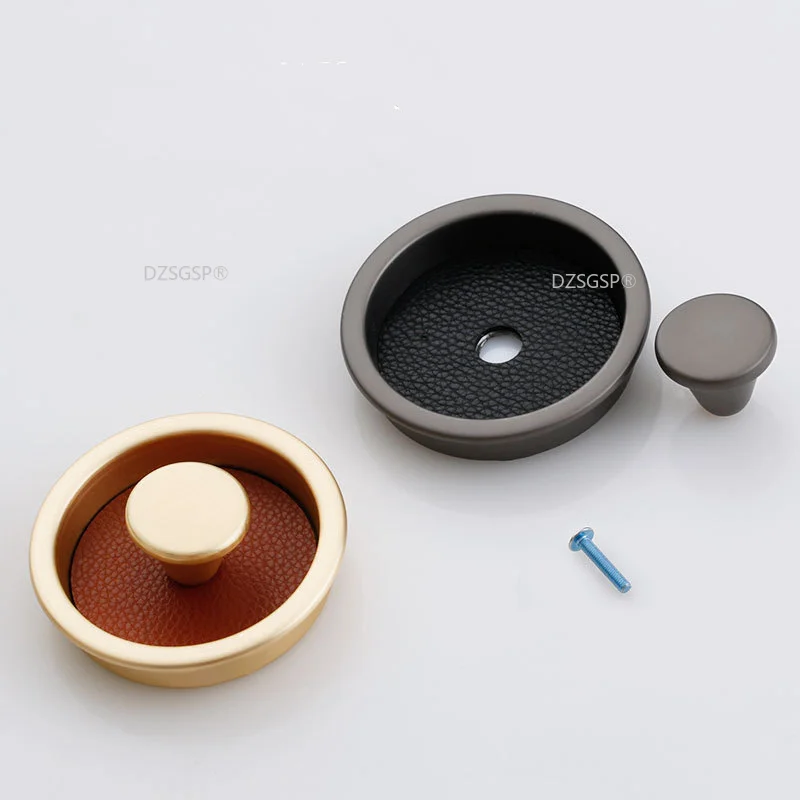 

Leather + Zinc Alloy Insert Embedded Handle Drawer Pulls Modern Hidden Cabinet Door Handles and Knobs Furniture Handle Hardware