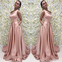 a line pink long evening dress 2019 one shoulder satin formal prom event gown plus custom robe de soiree abiye gece elbisesi