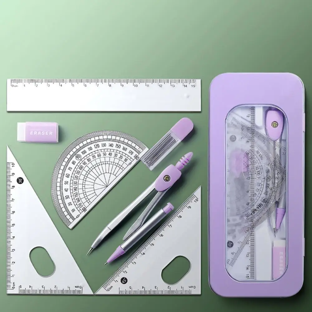 7Pcs/Set Student Rulers Protractor Compass Clear Scale Precise Accurate Math Geometry Set Stationery School Supplies