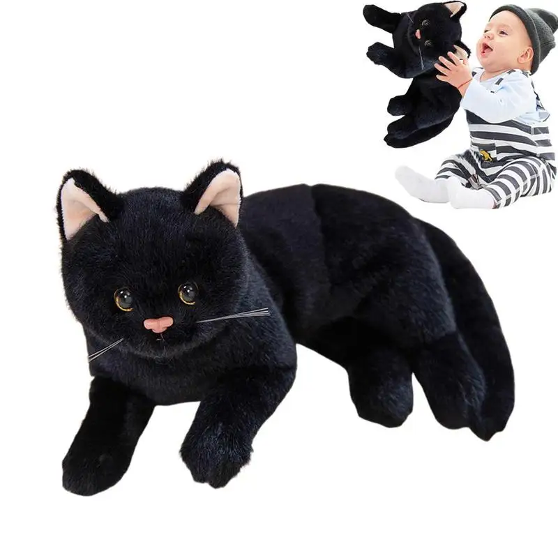 

Мягкая переносная плюшевая подушка в виде кота, овчины, черного цвета