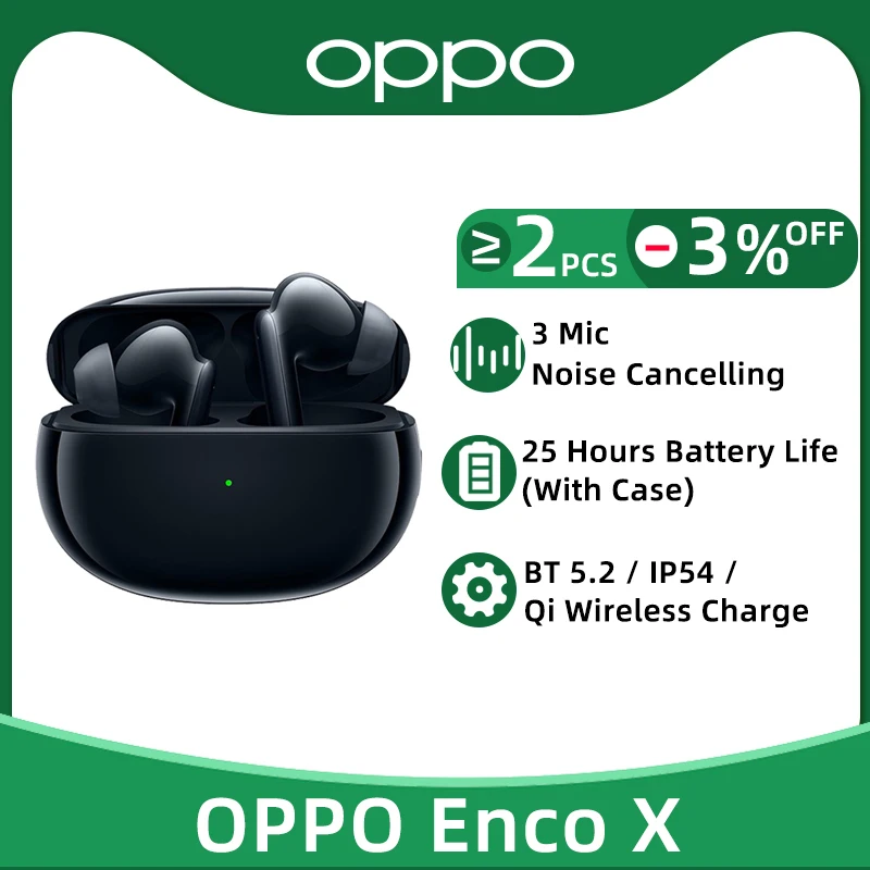 

Oppo Enco X TWS Earphone Bluetooth 5.2 LHDC 3 Mic Noise Cancelling True Wireless Headphones 25H Battery Life For Reno 7 Pro 6