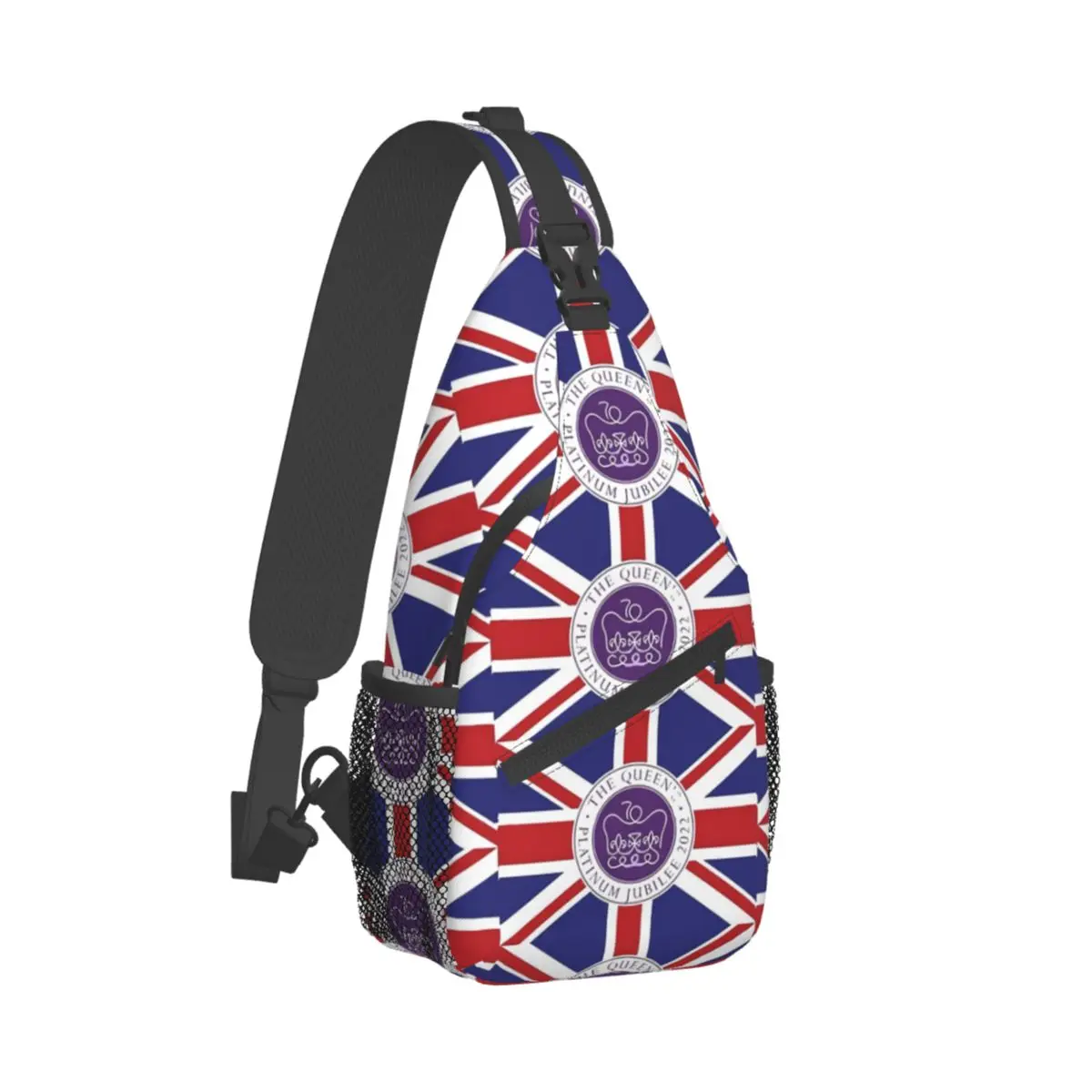 

Queen Elizabeth II Chest Bags Men Platinum Jubilee Trip Shoulder Bag Cool Print Small Bag High School Workout Sling Bags