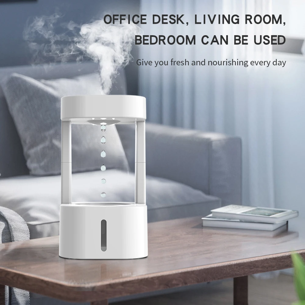 

580ml Anti-gravity Water Drop Humidifier with Atmosphere Light Low Noise for Bedroom Home Office Portable Spray Mist Machine