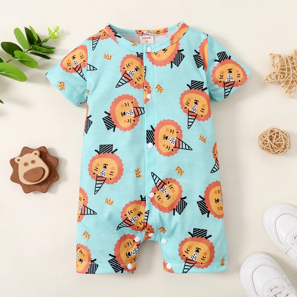 

hibobi Baby Cute Lion Print Short Sleeve Bodysuit