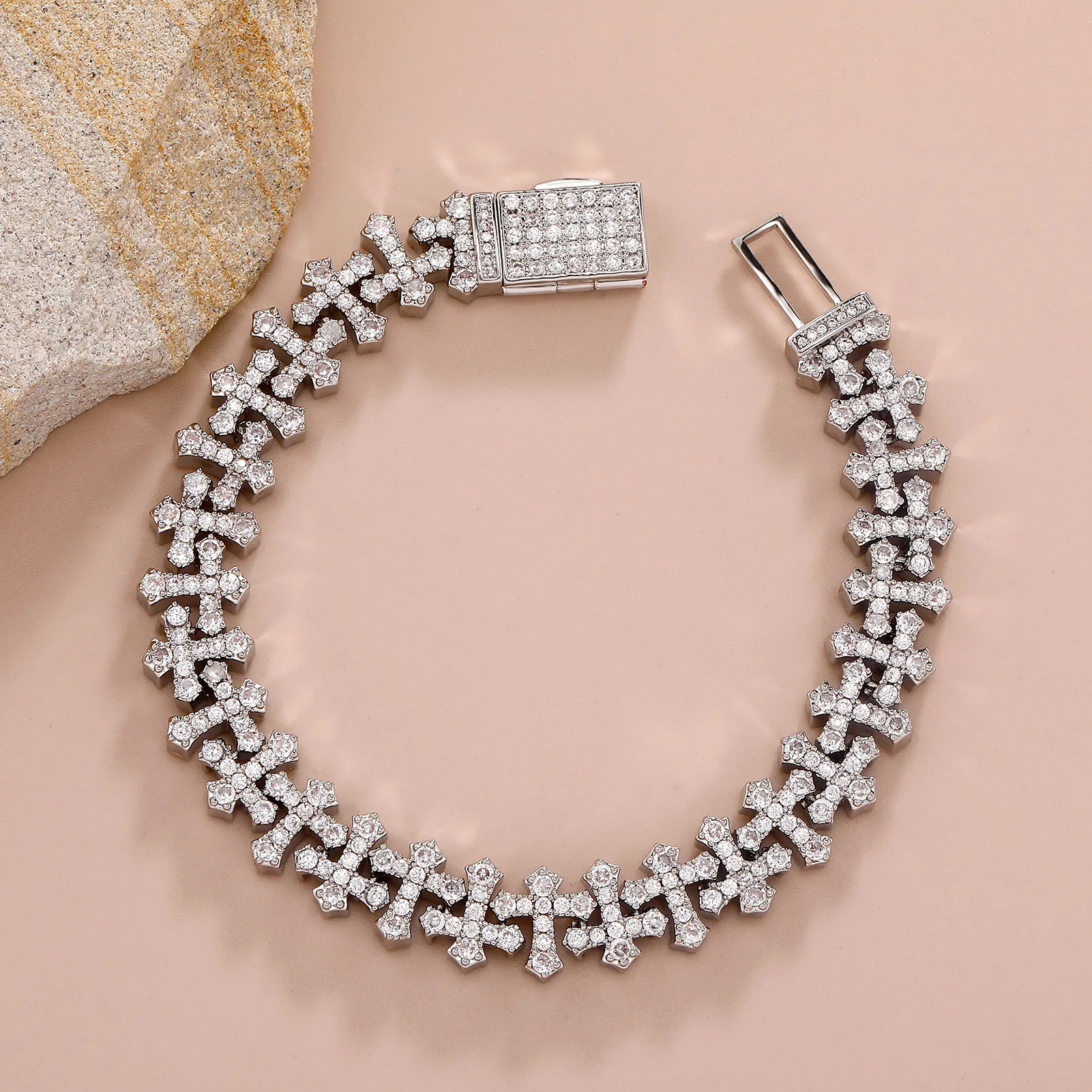 Фото Браслеты-цепочки TOPGRILLZ Iced Out с крестом, полностью инкрустированные кубическим цирконием, с цельным медным основанием, на щиколотку, с застежкой-бокс, модные панк-украшения №3