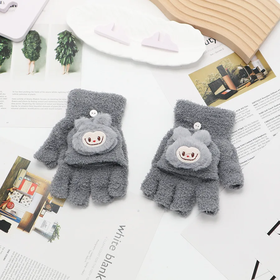 Новые мягкие перчатки Labubu зимние теплые утолщенные с пятью пальцами и