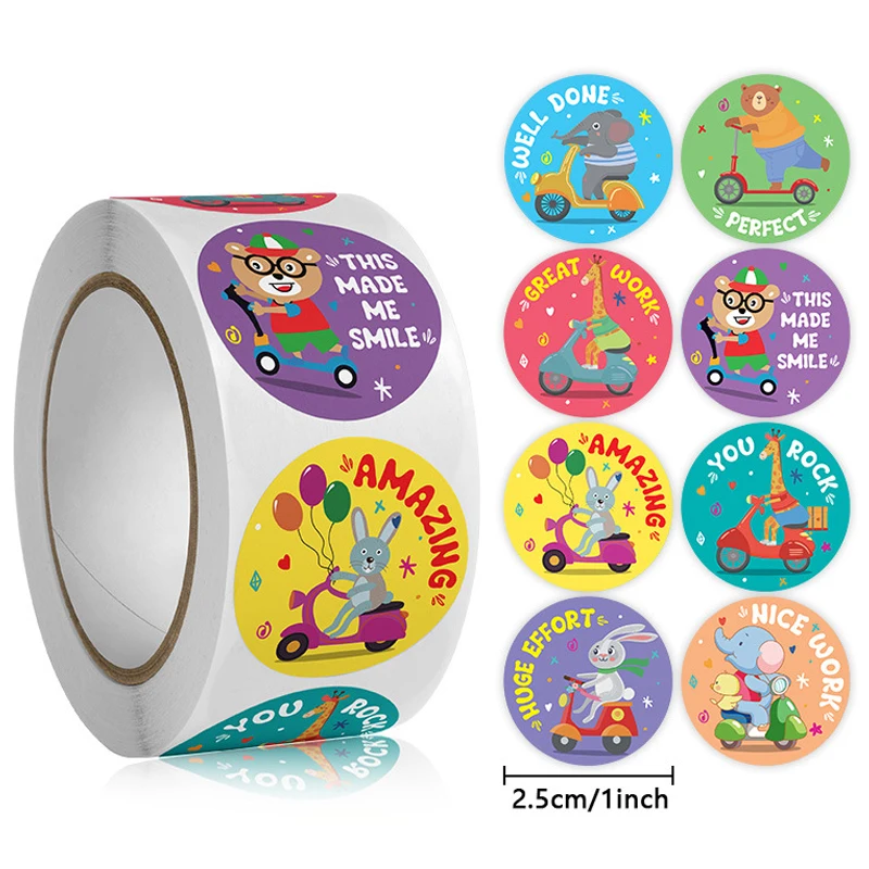 

500pcs Round Cute Cartoon Sticker for Reward Children Classroom Teacher Home Prize Motivational Kids Stationery Stickers 1inch