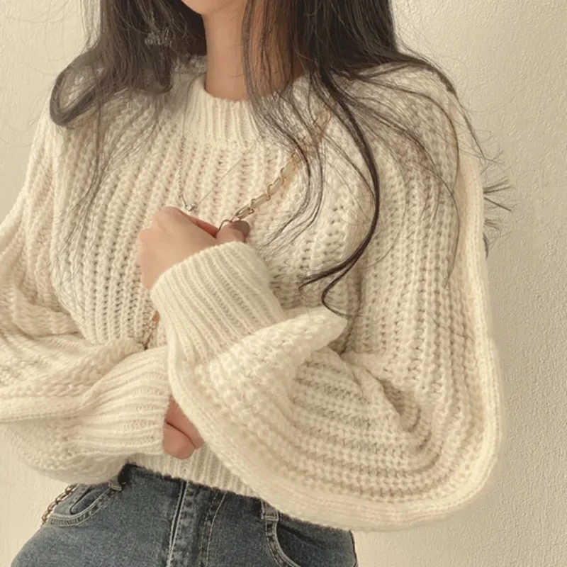 Женский трикотажный топ с круглым вырезом свободный свитер в французском