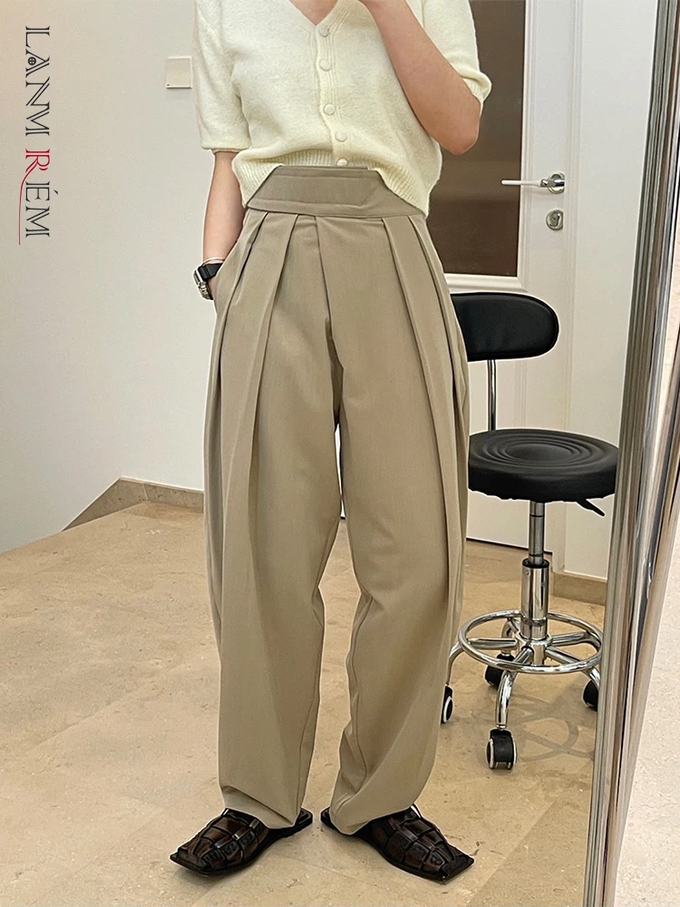 

LANMREM High Waist Wide Leg Trousers Loose Casual Solid Color Pants Women Fashion 2023 Spring New Korean Version 2R1269