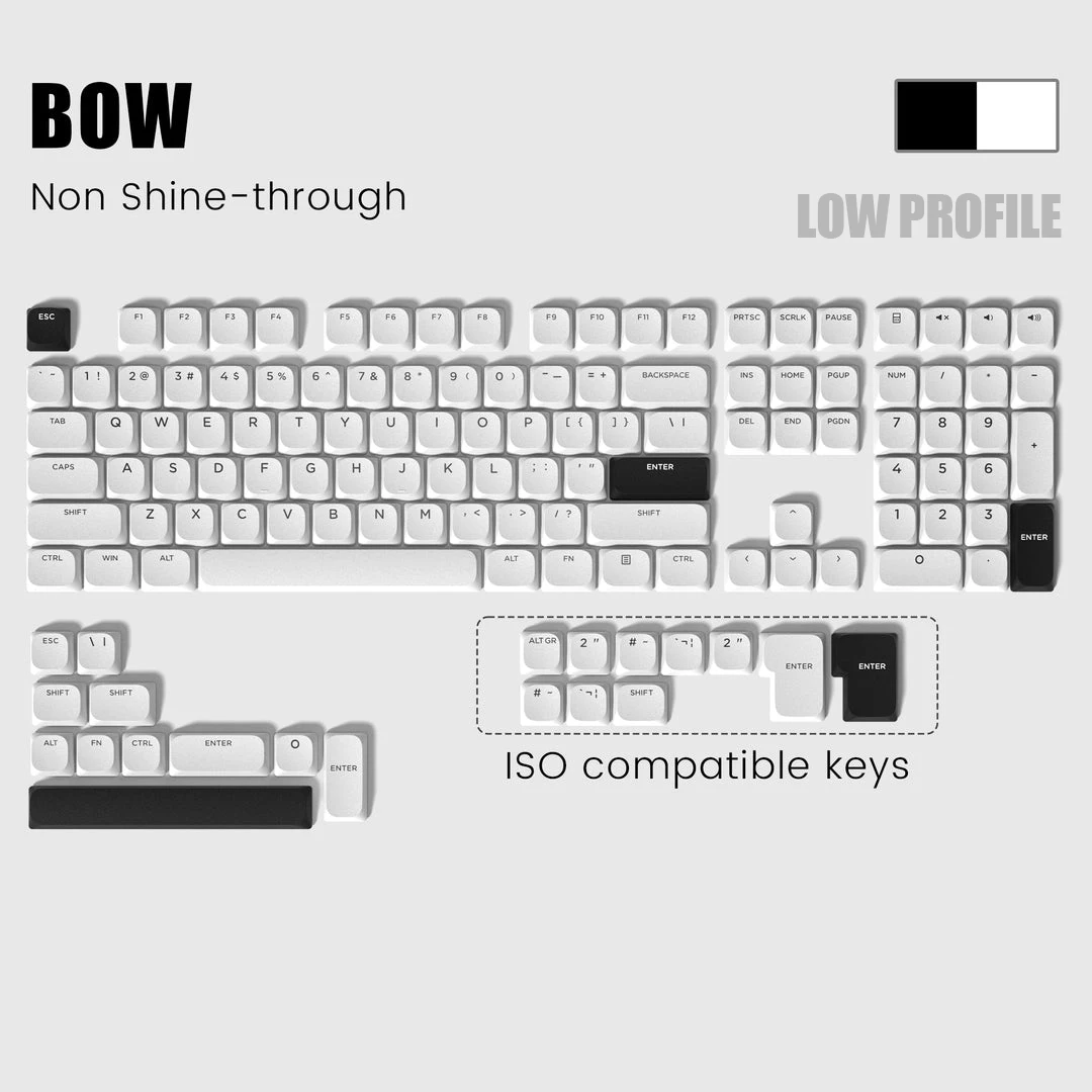 

Low Profile Slim Keyboard Keycaps 129 Keys BOW/WOB Double Shot PBT Keycap for Gateron Cherry MX Switch Mechanical Gamer Keyboard