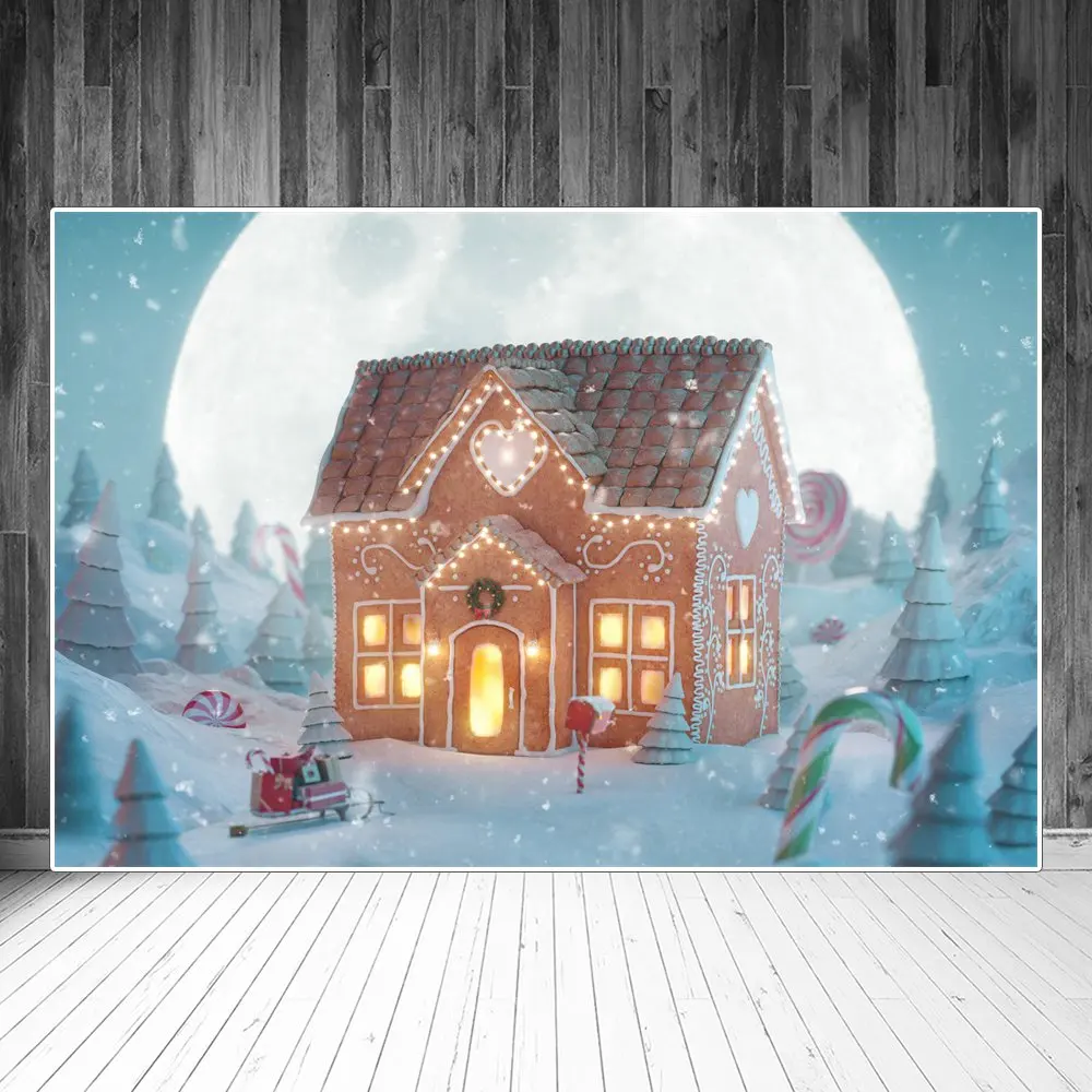 

Фоны для фотосъемки с изображением Луны ночи печенья кабины снега леса саней детские праздничные украшения вечерние фоны для фотобудки