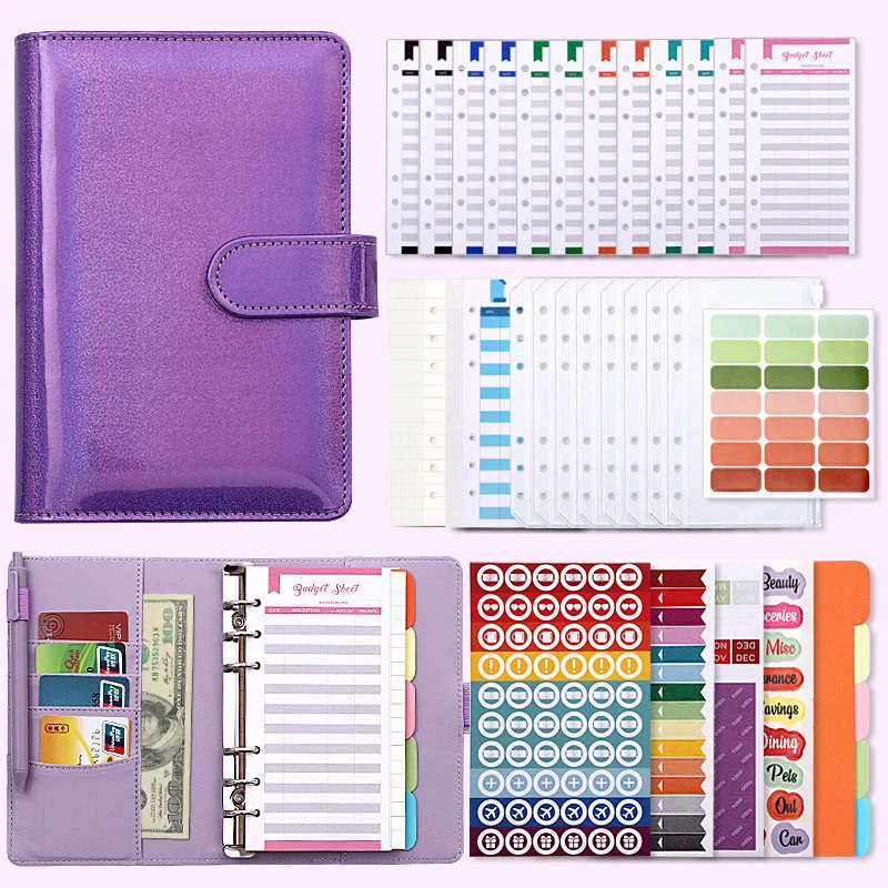 

Macaron Colorful A6 Loose-Leaf Eather DIY Binder Notebook Cover Diary Agenda Planner Paper Cover Zipper Money Saving Envelope