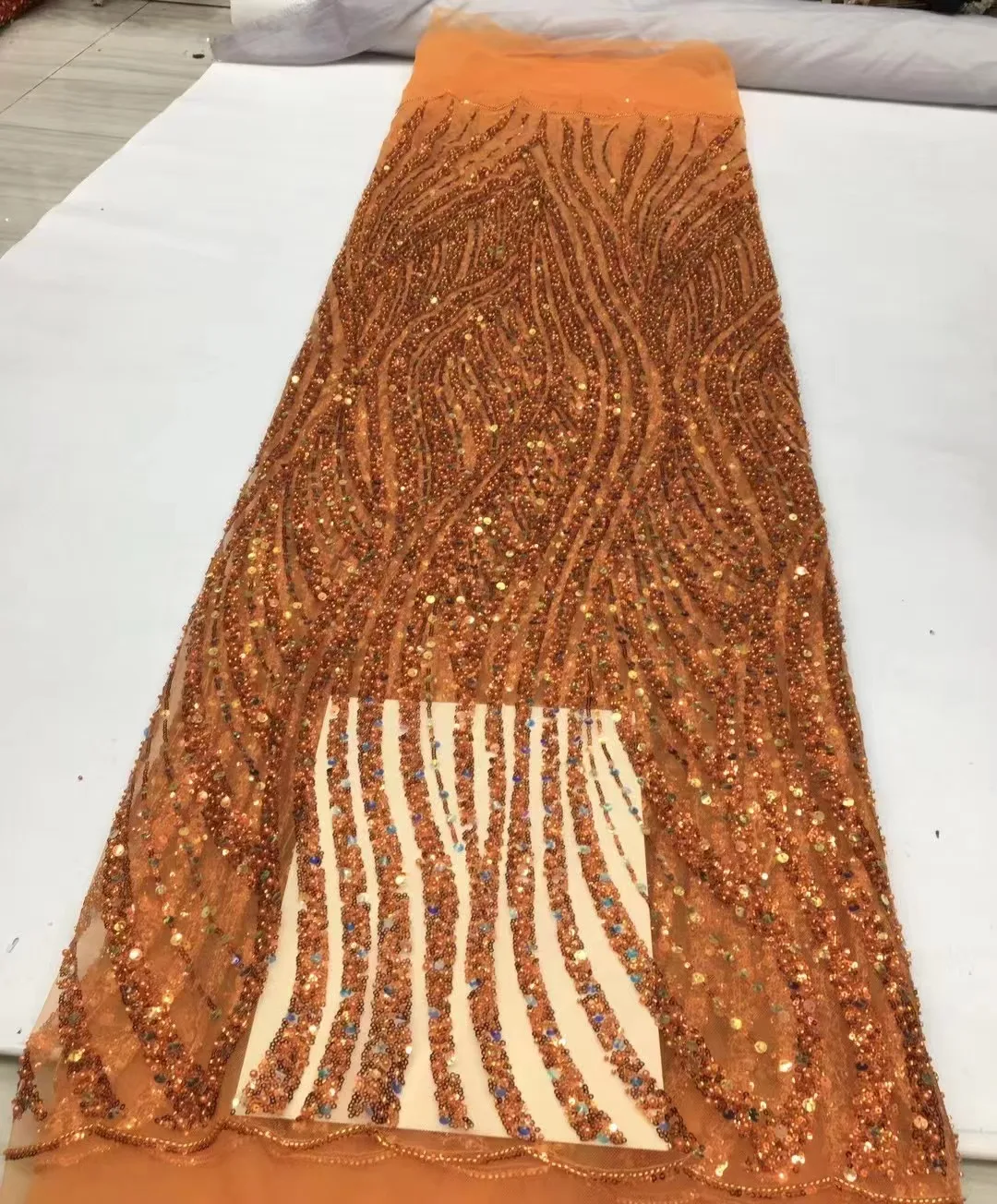 

Nigerian French Sequins Lace Fabric Hot Sale Handmade 2023 Embroidered African Beaded Net Mesh Lace Fabric For Women Sewing