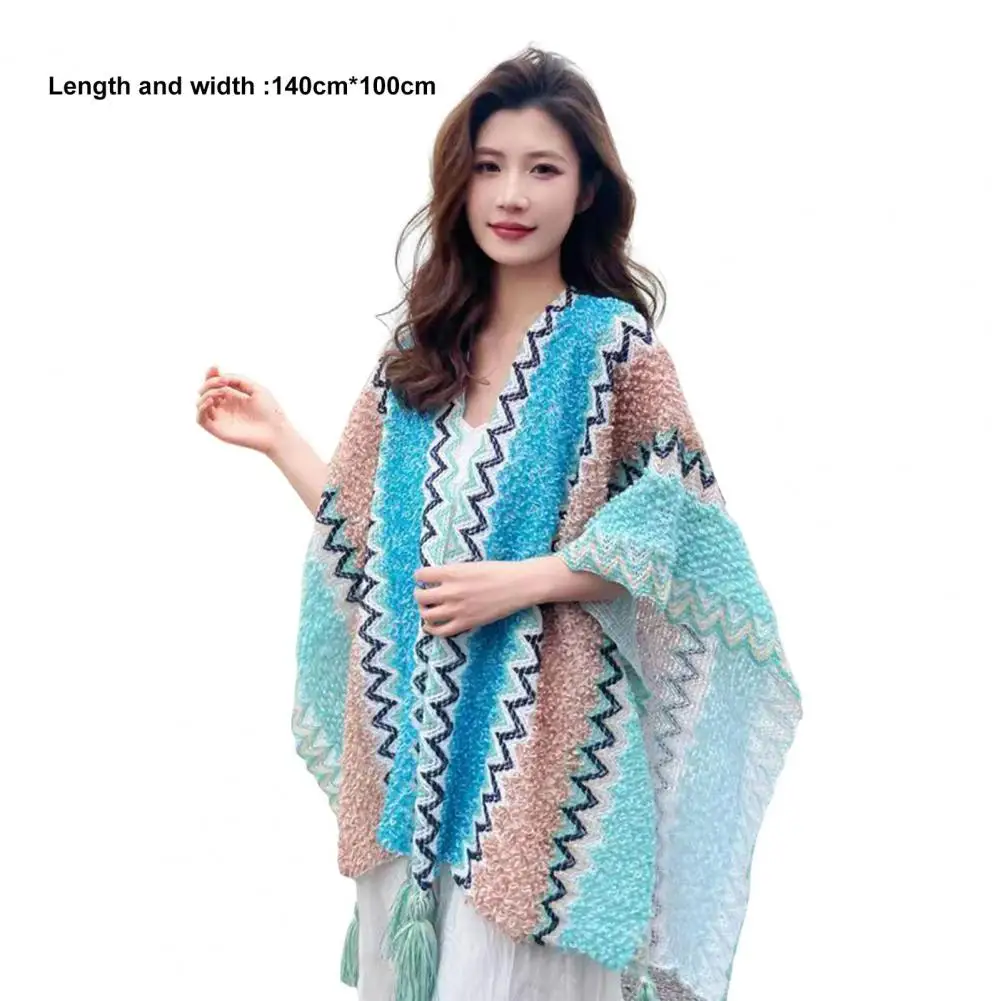 Шаль для отпуска в стиле бохо с бахромой этническом лоскутный цветной женский
