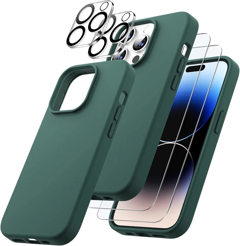 

5 in 1 Phone Case for iPhone 12 Pro Max 14 13 Mini 11 Silicone Mobile Cases with 2 Pack Screen Camera Lens Protector Back Cover