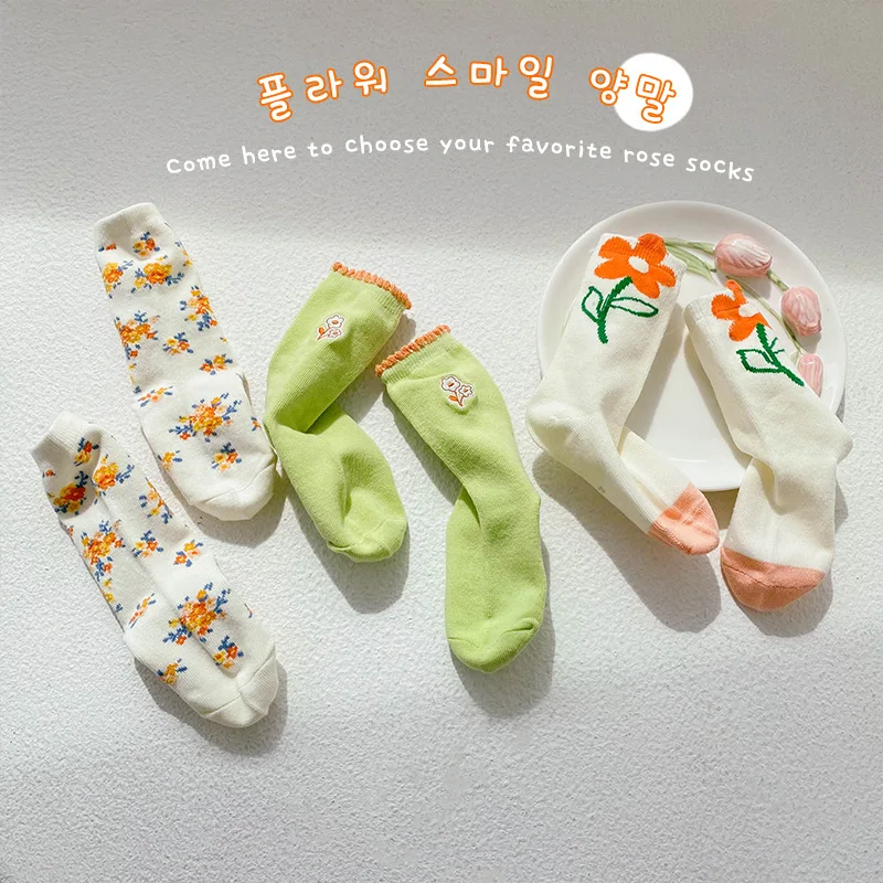 

3 pairs of children's socks Spring and summer 2023 floral kids socks Embroidery lace thin princess socks girls socks Cotton sock