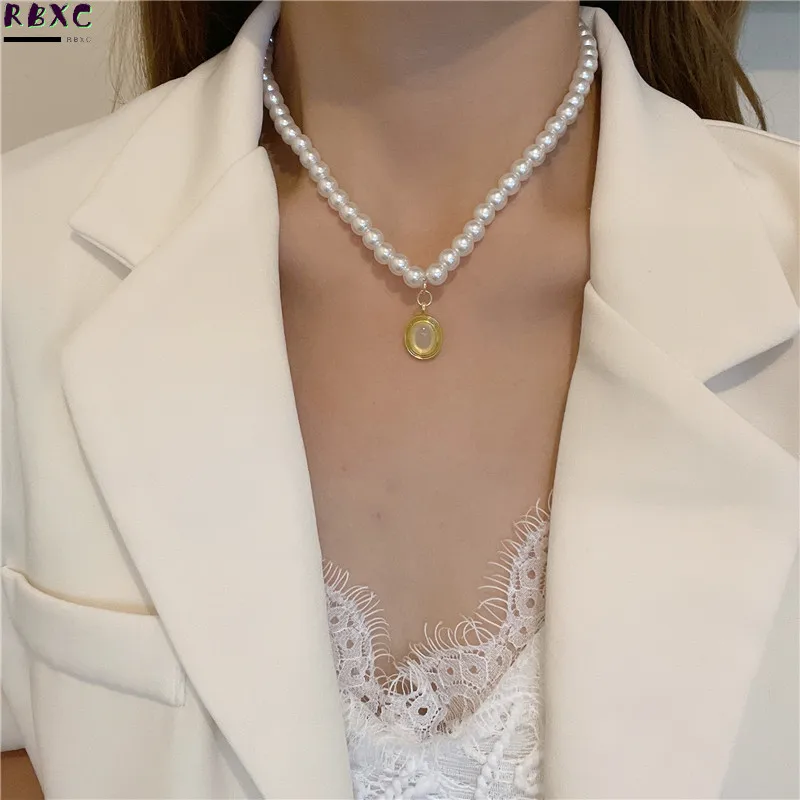 

Japanese and Korean Sweet Temperament Pearl Female Oval Water Drop Clavicle Chain Niche Ins Cool Wind Neck Chain Female Fashion