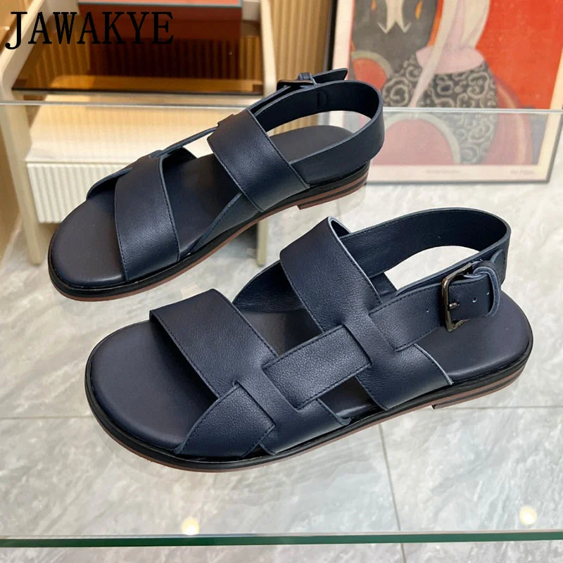 

Мужские пляжные сандалии JAWAKYE, летняя повседневная мужская обувь на плоской подошве, сандалии из натуральной кожи, летние сандалии 2023