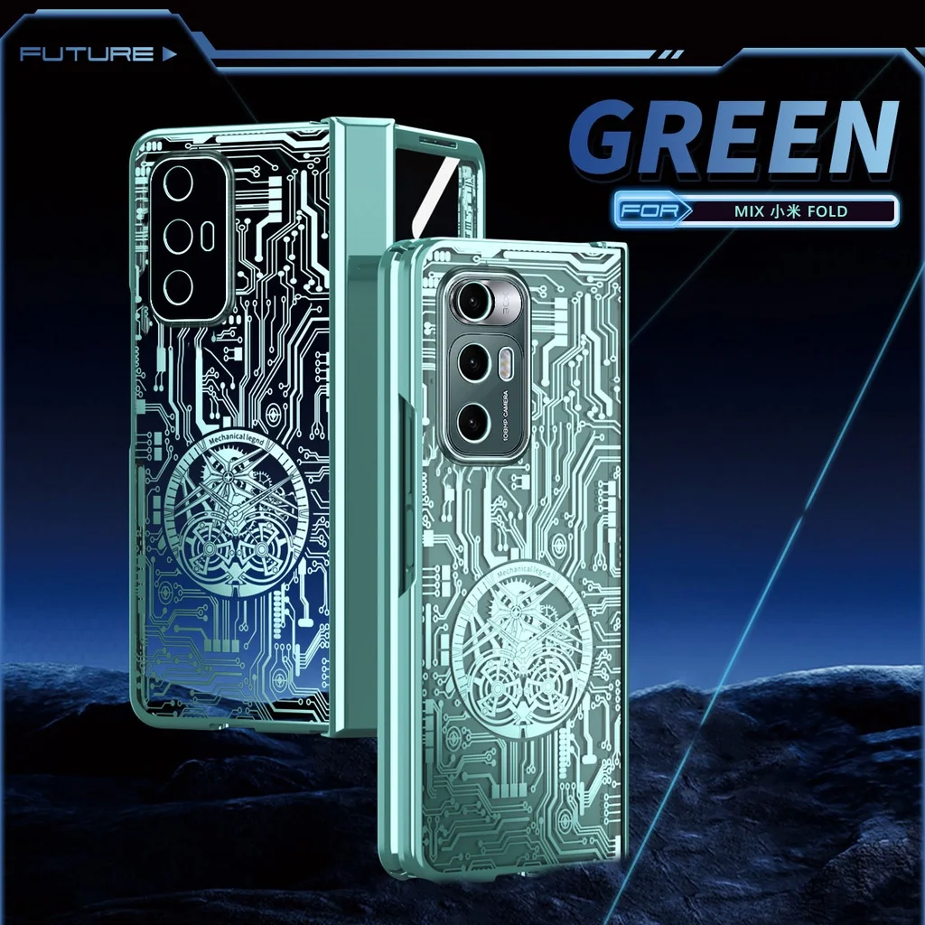 

for Xiaomi Mi Mix Fold 5G Magneti Magnetic Transparent Hinge Case Tempered Glass Clear Plating Hard PC Protection Back Cover