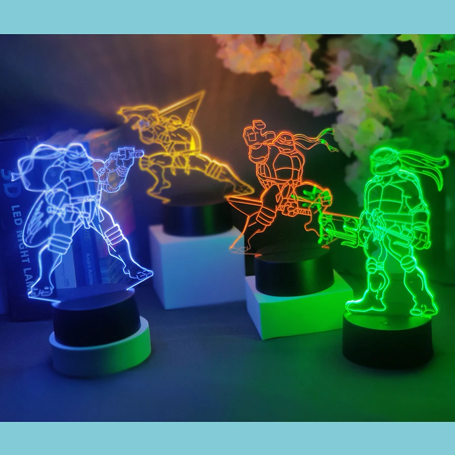 

Ninja Turtle TMNT Figurine Nightlight RGB Color Changing Table Lamp Decor for Kids Bedroom Bedside Desktop Gadgets LED Comic