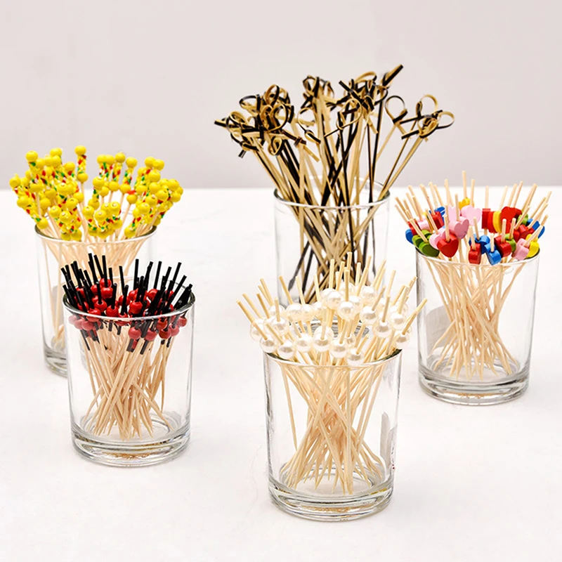 

100pc Bar Cocktail Picks 12cm Bamboo Stick Buffet Cupcake Fruit Fork Party Dessert Salad Skewer Food Picks For Wedding Decor