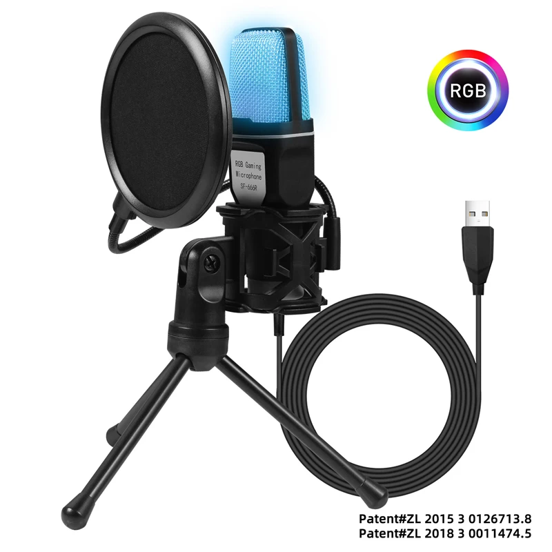 

Портативный USB-микрофон RGB, конденсаторный проводной игровой микрофон для студийной записи подкастов и потоковой передачи данных, для ноутб...