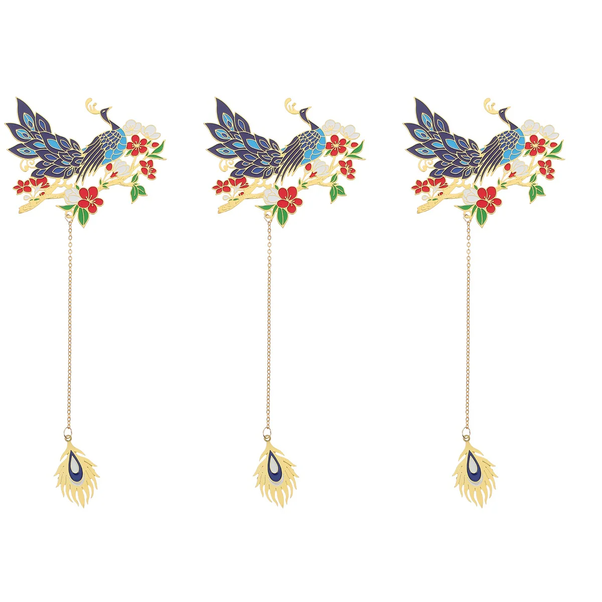 

3pcs Vivid Peafowl Shaped Page-marker Artistical Creative Copper Page-marker