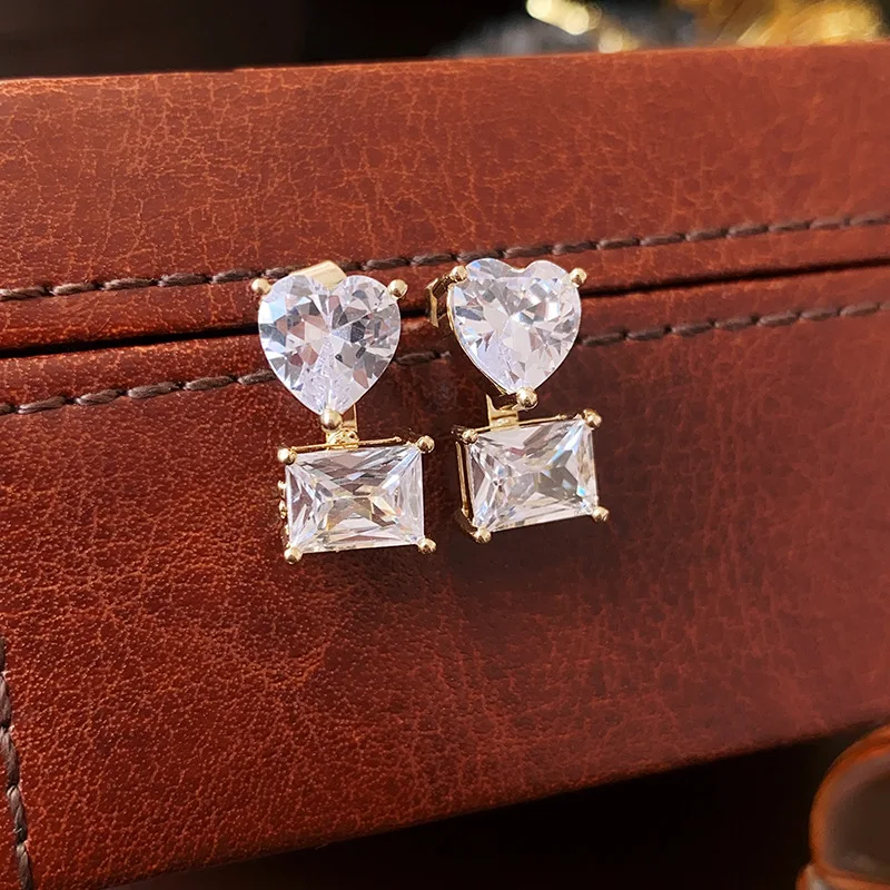 

KAITIN Zircon Heart Square Earrings for Women Simple Temperament Light Luxury Women Earrings Fashion Versatile Jewelry