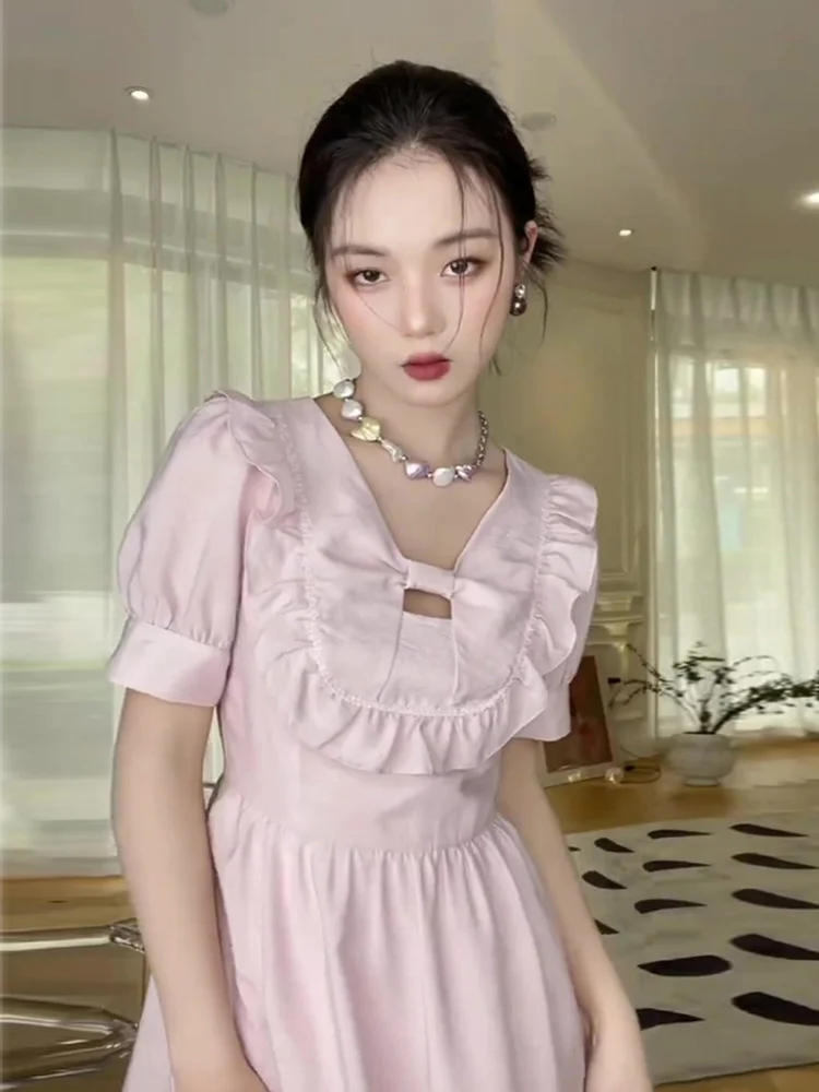 

2023 Summer Women's Gentle Style Wear Escaping Pure Desire Girls' Light Pink Dress