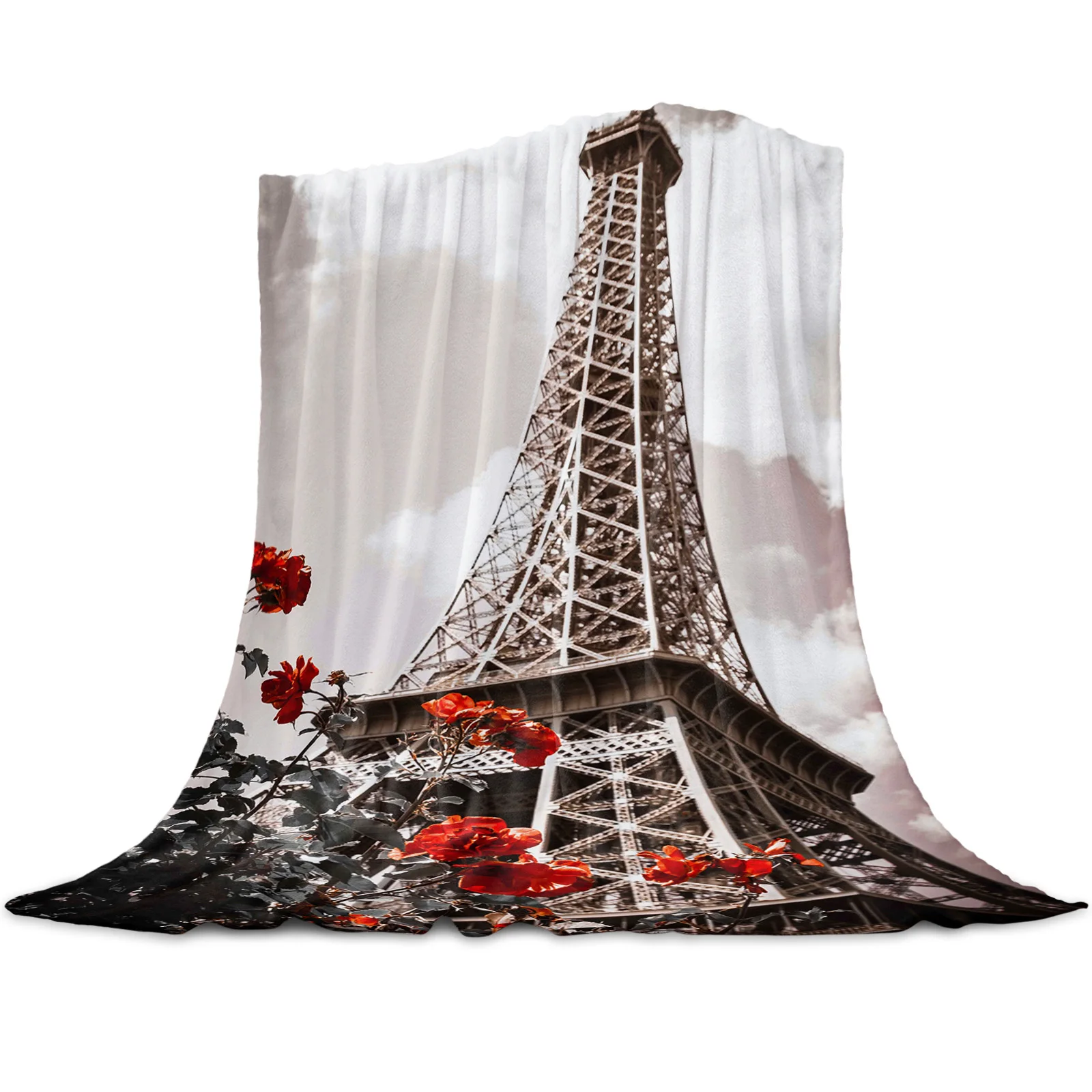 

Retro Eiffel Tower Flower Blanket Flannel Winter Sheet Bedspread for Bed Sofa Travel Bedding Warm Fleece Throw Blankets
