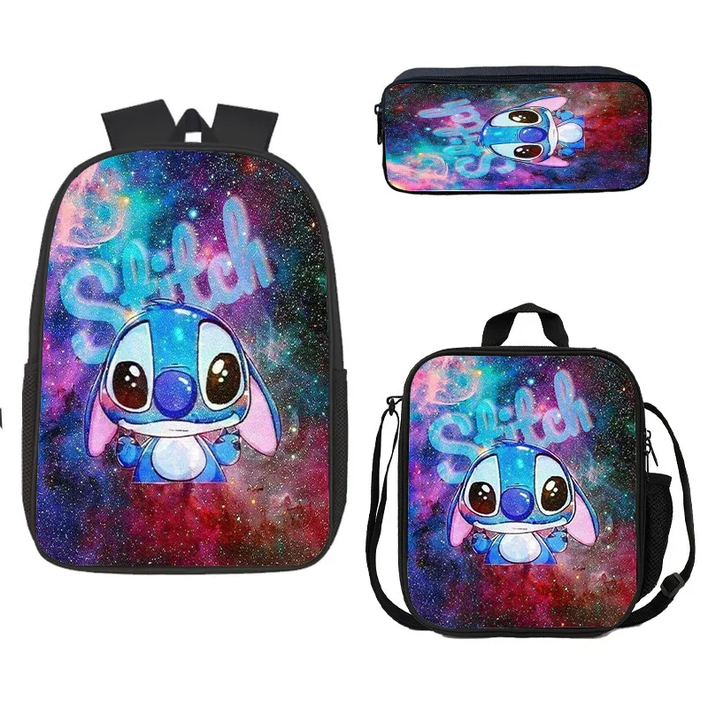 

Stitch Backpack Middle School Student Schoolbag Backpack Insulation Portable Lunch Bag Three-piece Set Children's Toys Gifts
