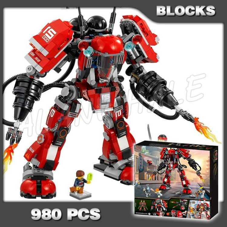

980 шт., новые строительные блоки Fire Mech Battle, огромный красный робот, пламя 10720, строительные блоки, строительные блоки, совместимы с моделями