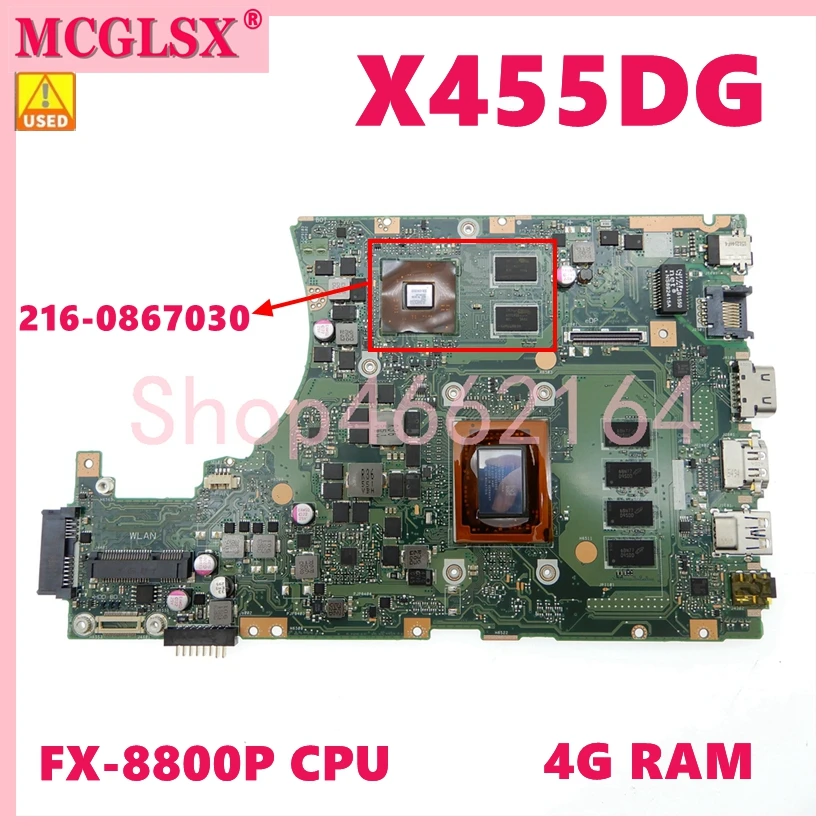 X455DG FX-8800P CPU 4GB RAM 216-0867030 GPU Notebook Mainboard For Asus X455YI X455Y X455DG X455D X407UV Laptop Motherboard Used