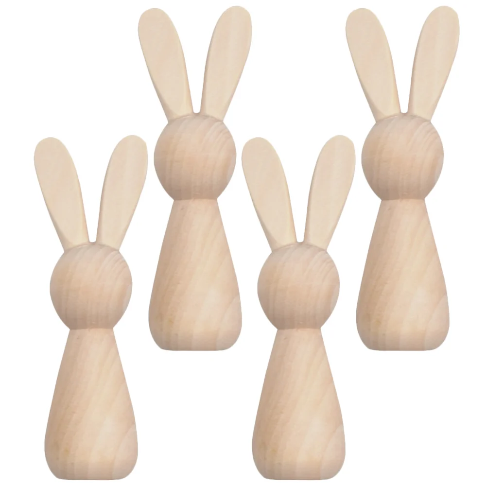 

4 Pcs Wooden Bunny Toys DIY Crafts Supplies Nail Blank Graffiti Peg Dolls Unfinished Child Unpainted