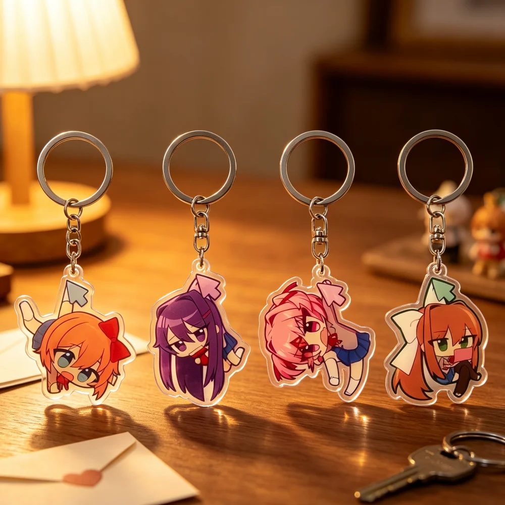 Фото Для DDLC Сайори Моника Натсуки Юри: акриловый брелок в стиле Q, аксессуары для рюкзака, красивый подарок на праздник. №1