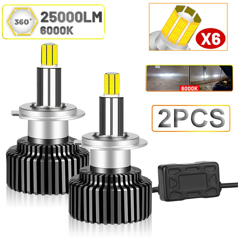 

Светодиодная фара H7 H4 Canbus 360 H1 25000LM 6 сторон HB3 HB4 9012 Led H11 H8 9006 9005 для автомобильной лампы диодные противотуманные фары авто 6000K 12V