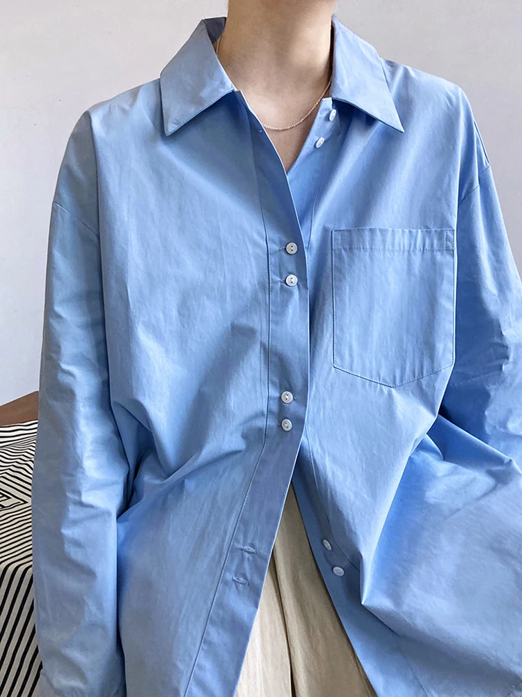 Рубашка LANMREM Женская свободного покроя однобортная офисная блузка с отложным