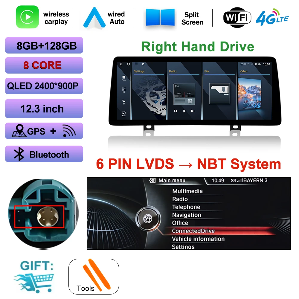 

2400*900 Беспроводной мультимедийный экран Carplay Android Auto для BMW 3 4 серии F30 F31 F32 F33 F34 F36 2013-2019 Right Hand Drvie