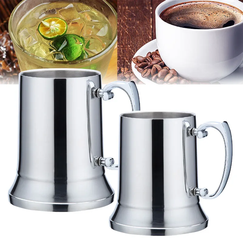 

450/550ml Tankard Stein Double Wall Stainless Steel Beer Mug Cocktail Breakfast Milk Mugs with Handgrip Coffee Cup Bar Tool