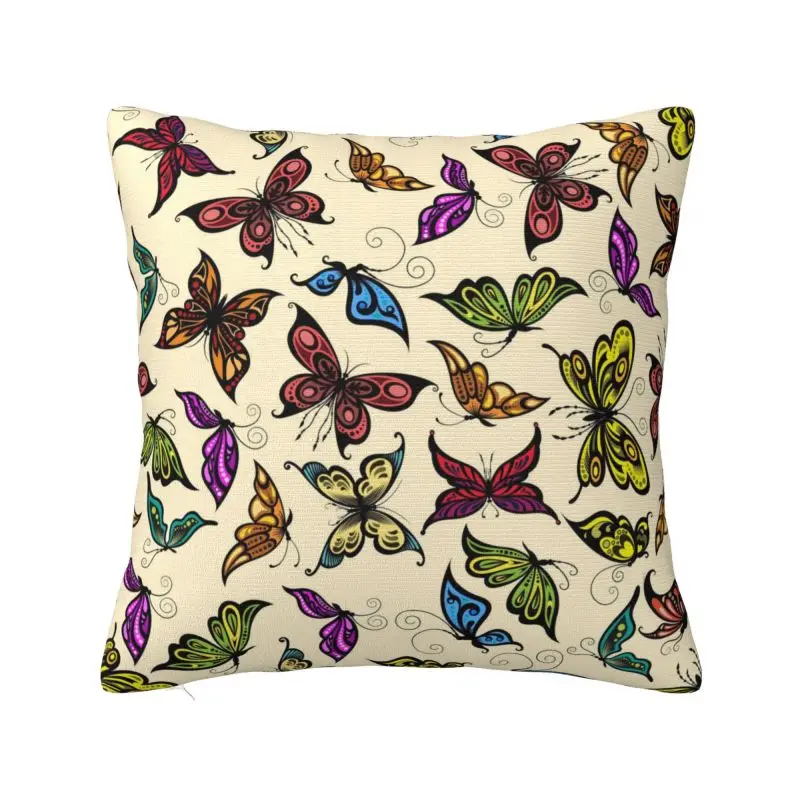 

Бесшовный чехол для подушки с рисунком летающих тропических бабочек 55x55 см, мягкие чехлы для подушек в скандинавском стиле для дивана, украш...
