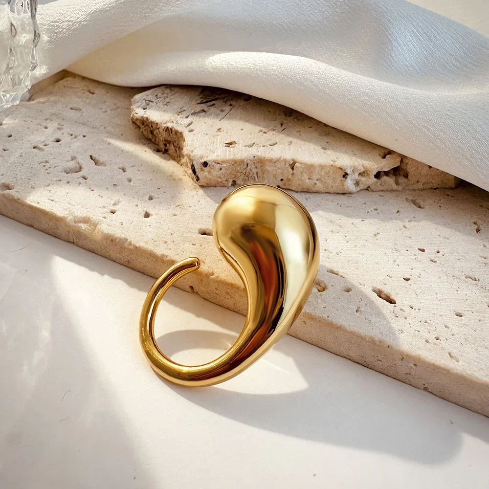 Кольцо женское из нержавеющей стали с полированным камнем в виде капли воды