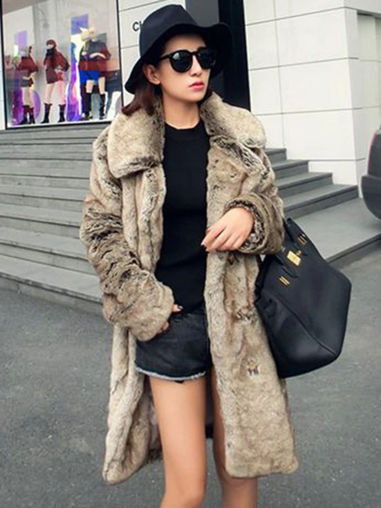 ICCLEK 2019 long Lapel imitation fur coat autumn winter mink coat women's whole mink long large windbreaker