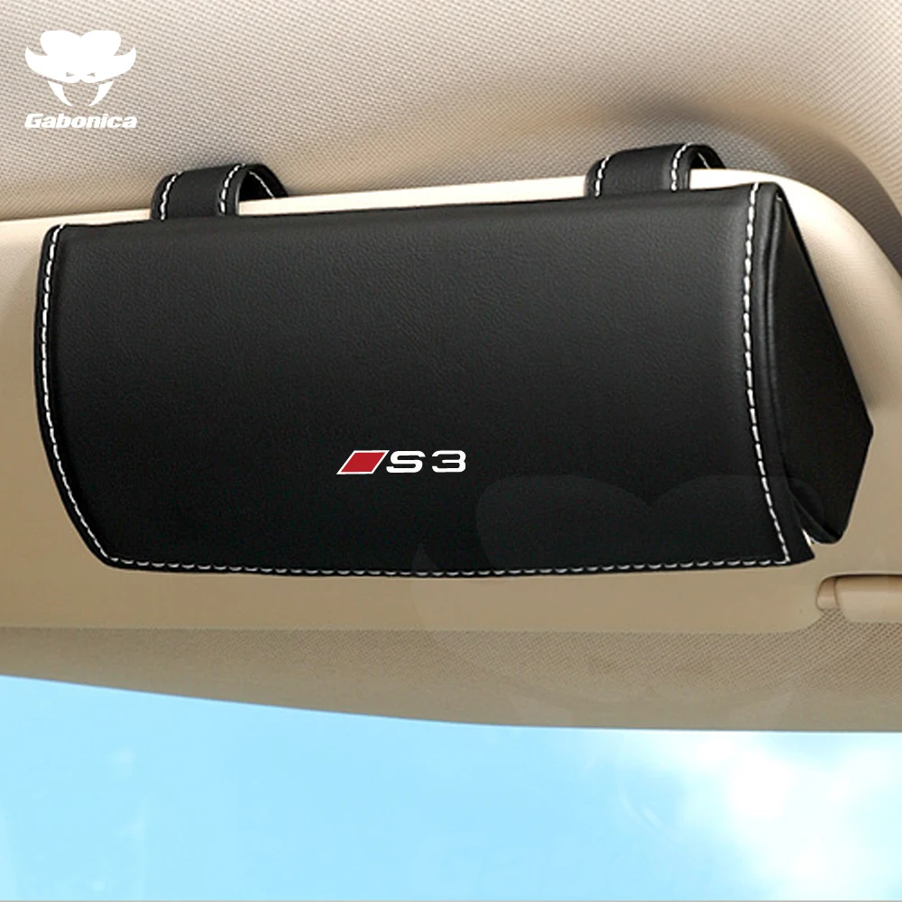 Car Sun Visor Sunglasses Case Holder Leather Storage Box Eyeglasses Holder For Audi Sline S3 S4 S5 S7 S8 Car Interior Pockets