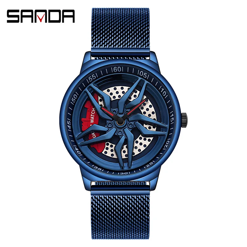 

SANDA New Quartz Men Watches Top Brand Luxury Male Clock Stainless Steel Car Wheel Dial Sport Wrist Watch Relogio Masculino