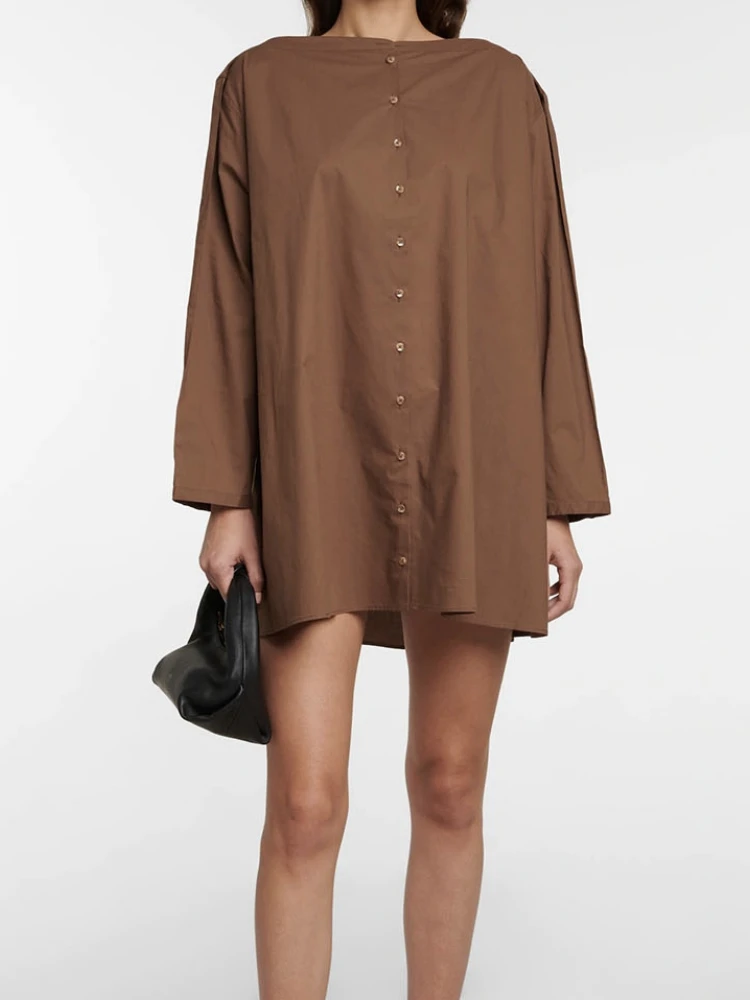 

Women Mini Dress Slash Collar Long Sleeved Casual Shirt Robe