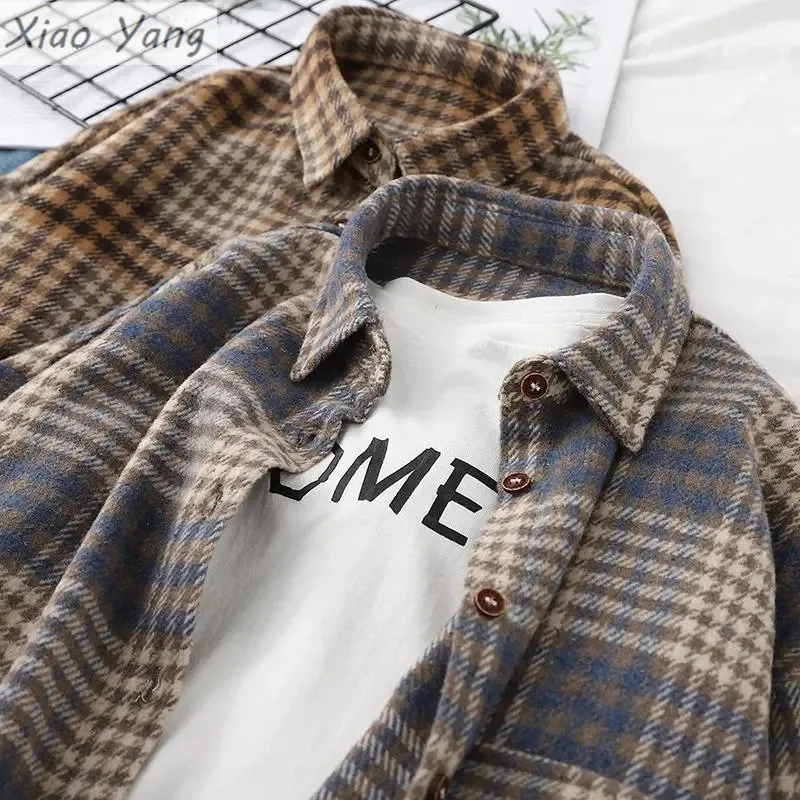 

Blouse Women Woolen Plaid Coat Plaid Shirt for Women Thickened Long Sleeve Top Shirt Blusas Ropa De Mujer CYN2022-0021