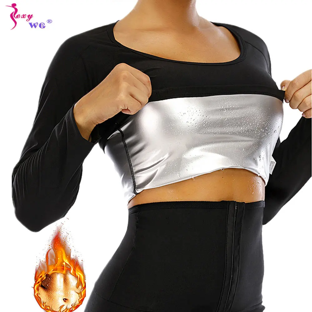 

SEXYWG Sauna Shirt for Women Weight Loss Sweating Long Sleeves Yoga Sport Top Fat Burner Ladies Body Shaper Fitness Slimming