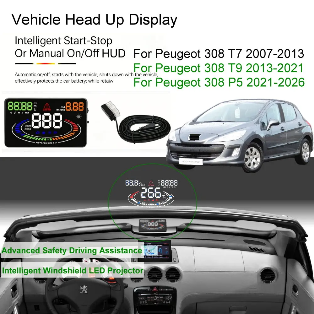 Фото Автомобильный проекционный дисплей (HUD) для Peugeot 308 T7 2007-2013, T9 2014-2021, P5 2022-2026, аксессуары для автомобильной электроники. №3